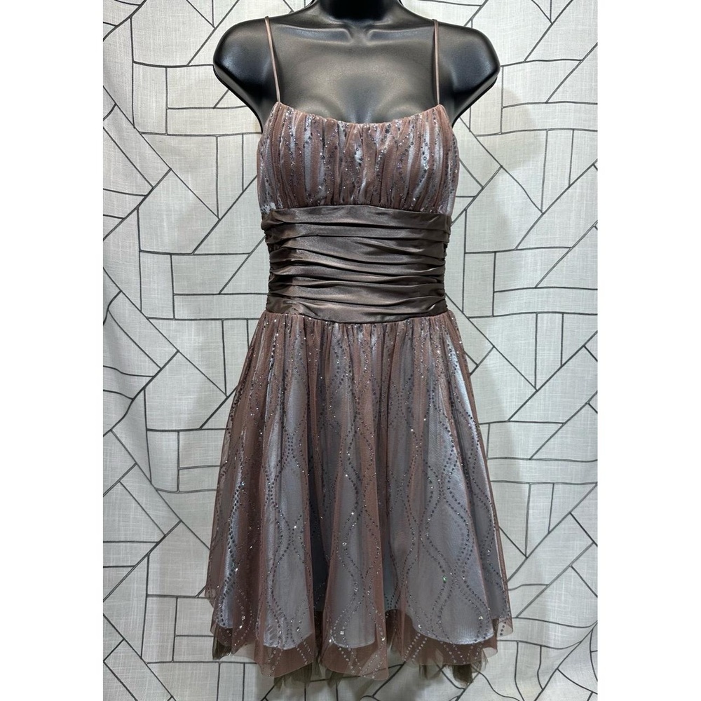 Y2K Morgan And Co Womens Brown Baby Blue Cocktail Homecoming Dress Size 5/6 Hoco